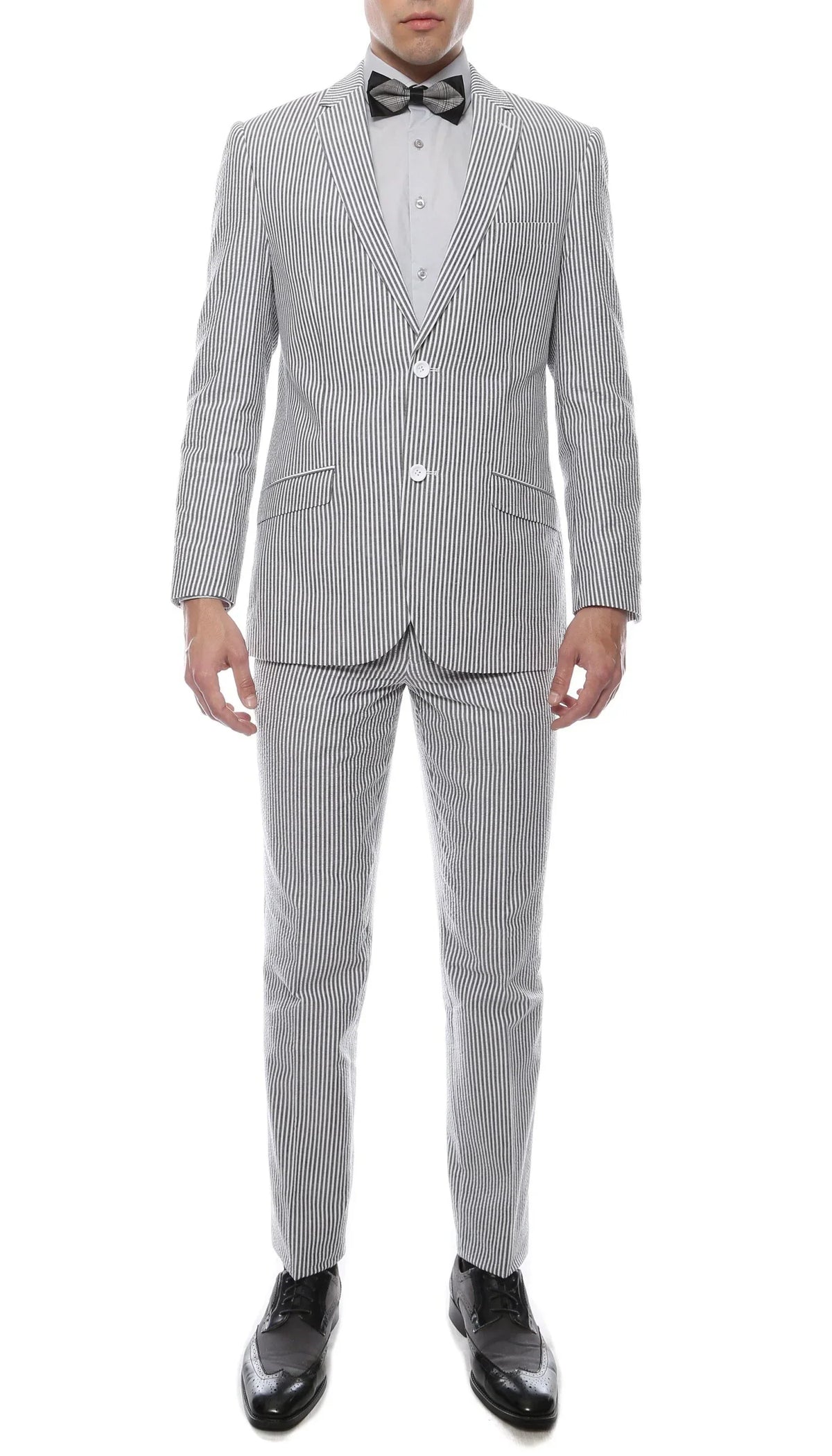 Men's Slim Fit Two Button Black Seersucker Suit