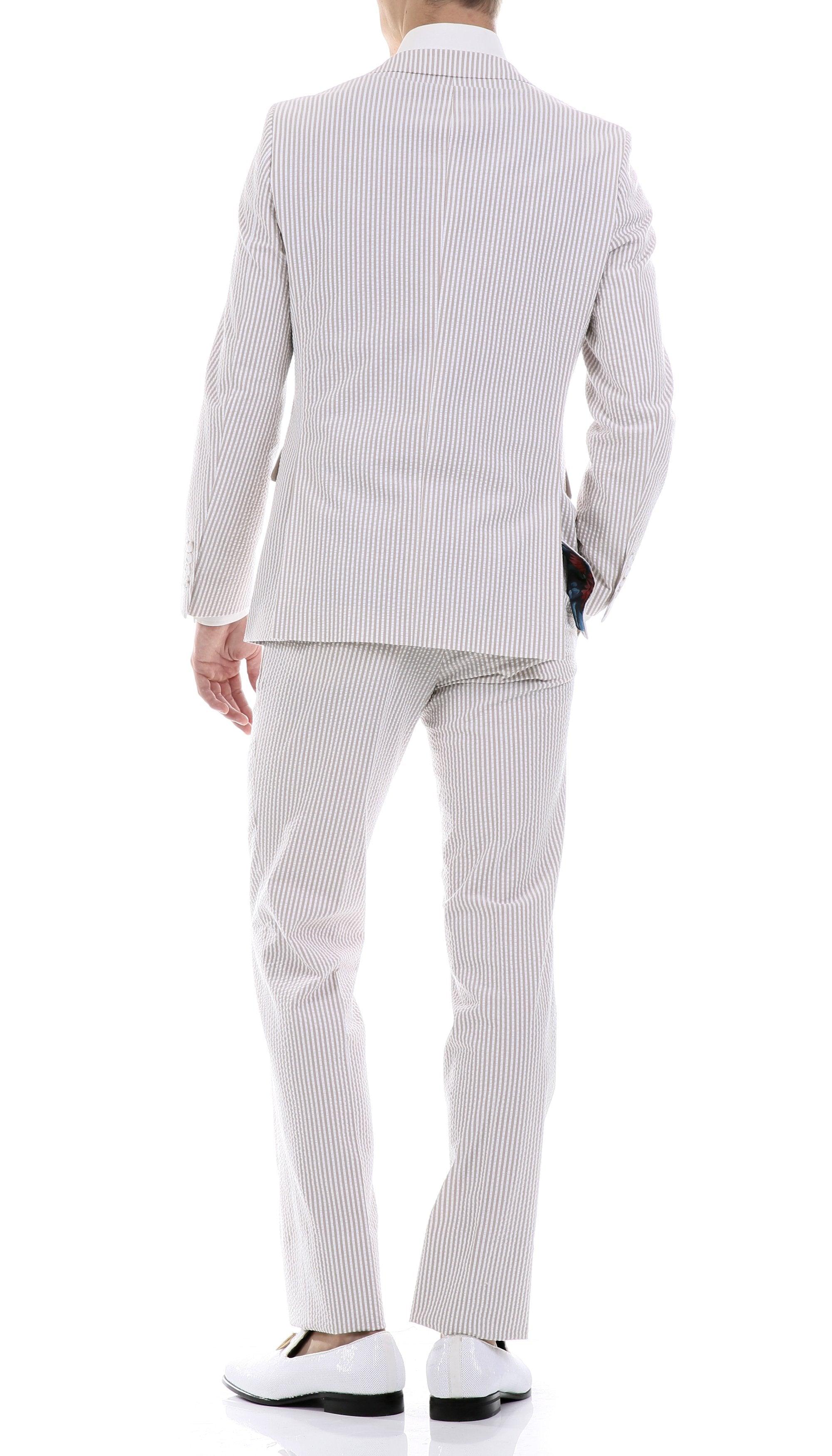 Premium Comfort Cotton Slim Fit Tan Seersucker 2 Piece Suit - Ferrecci USA 