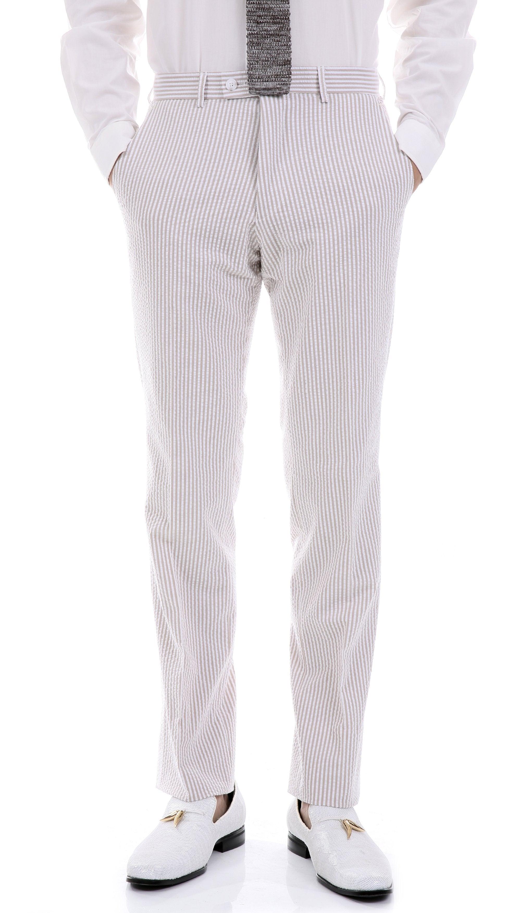 Premium Comfort Cotton Slim Fit Tan Seersucker 2 Piece Suit - Ferrecci USA 