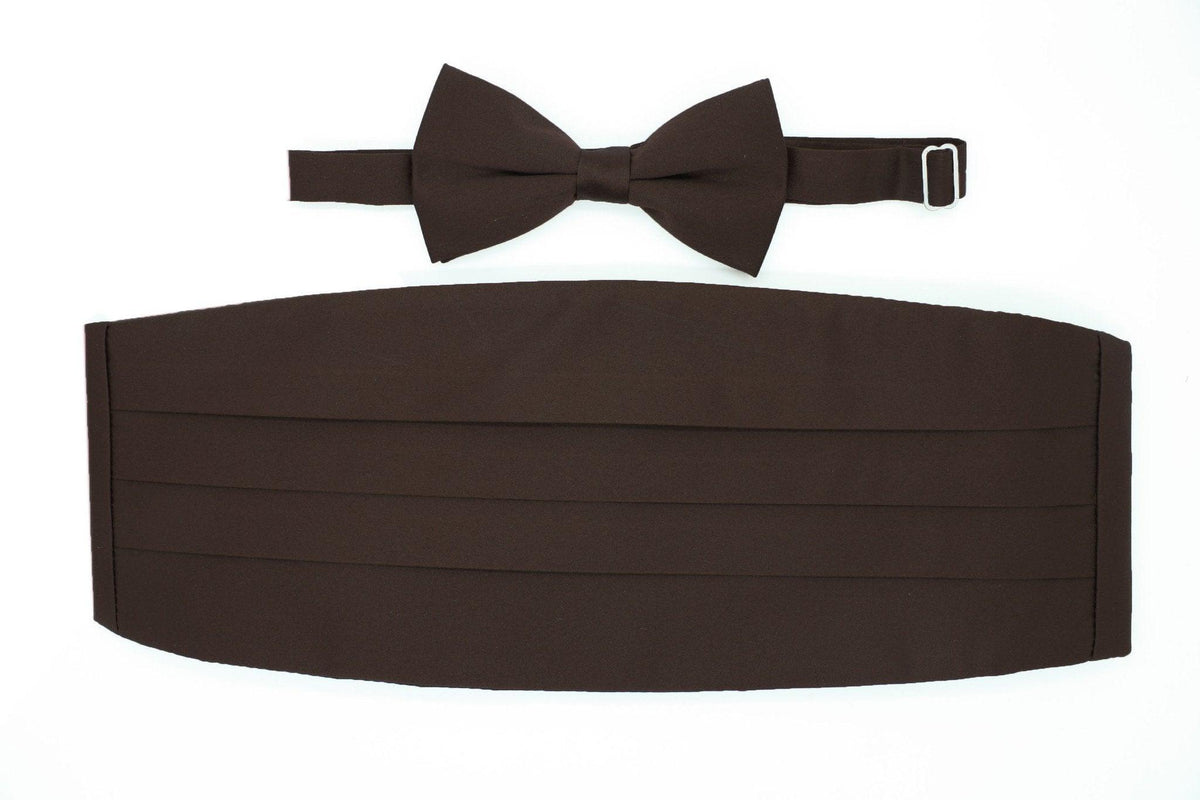 Men's Brown Satin Cummerbund & Bow Tie Set – Adjustable Tuxedo Set