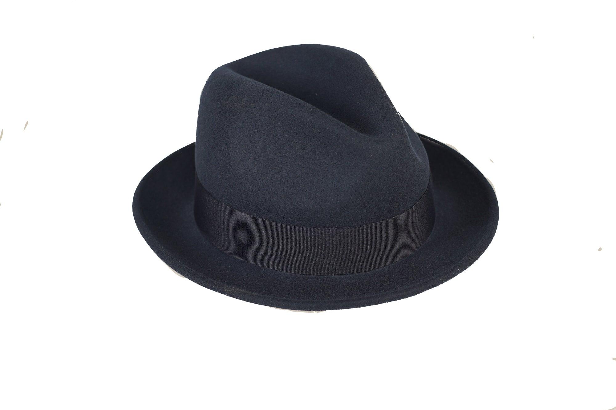 Trilby Soft 100% Australian Wool Felt Body With Removable Feather Fully Crushable Navy Blue Hat Great For Travel. - Ferrecci USA 