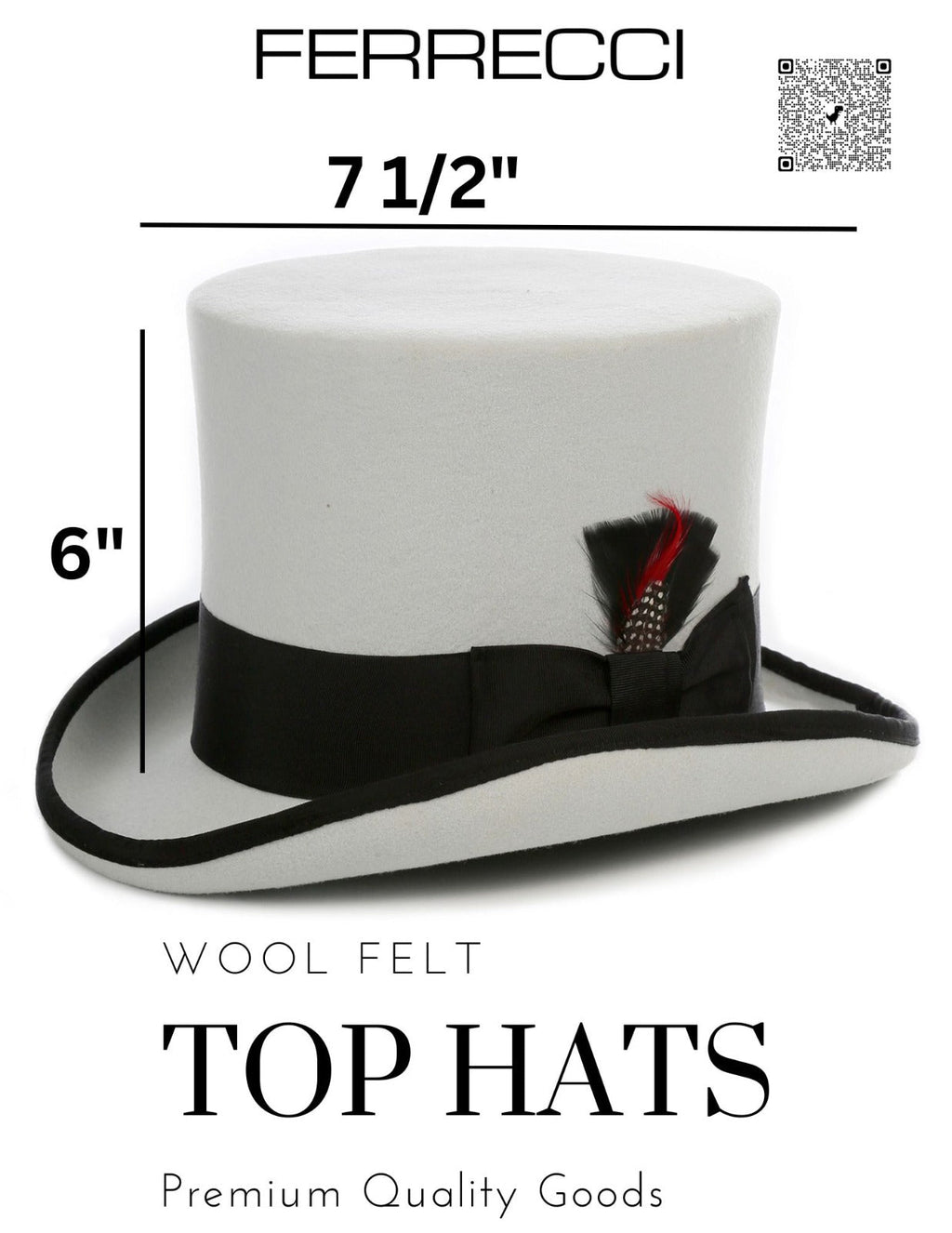 Grey & Black Wool Felt Top Hat for Men & Women | Ferrecci