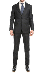 Yves Grey Plaid Check Men's Premium 2 Piece Wool Slim Fit Suit