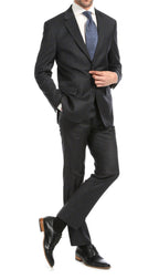 Yves Grey Plaid Check Men's Premium 2 Piece Wool Slim Fit Suit