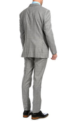 Yves Light Grey Plaid Check Men's Premium 2 Piece Wool Slim Fit Suit